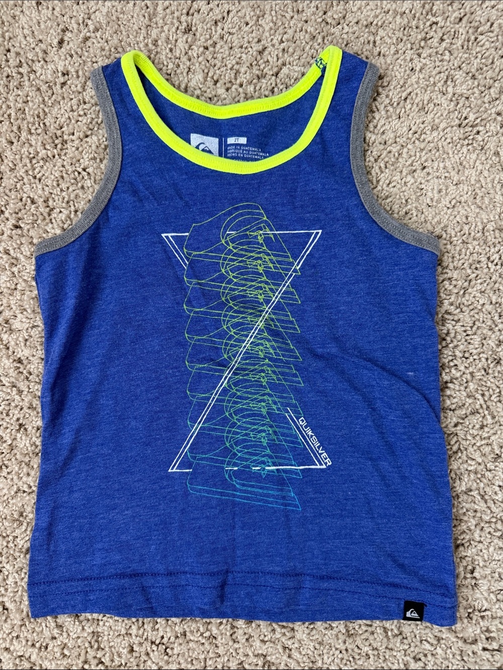 Quiksilver Blue Tank Top with Neon Yellow and Gray Trim